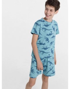 Комплект для мальчиков футболка шорты синий с динозаврами Mark formelle