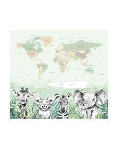 Фотообои листовые Vimala Карта мира зверята
