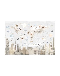 Фотообои листовые Vimala Карта мира достопримечательности 2