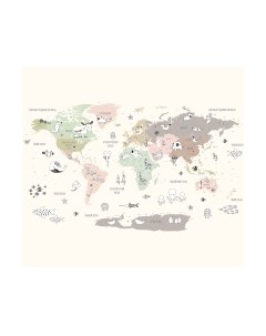 Фотообои листовые Vimala Детская карта с животными 2