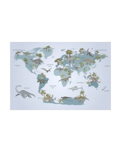 Фотообои листовые Vimala Карта мира динозавры 2