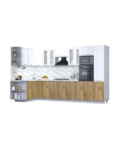 Кухонный гарнитур Интерлиния Мила Пластик 1.68x3.4 левая