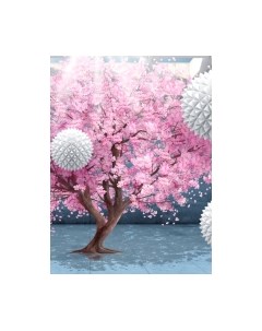 Фотообои листовые ФабрикаФресок 3D Шары на фоне Сакуры / 832270 Фабрикафресок