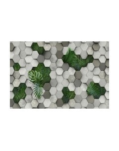 Фотообои листовые Vimala 3D Шестиугольники и листья пальмы