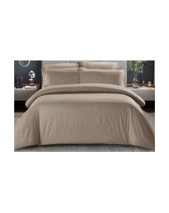 Комплект постельного белья Alleri Сатин Stripe 2сп с европростыней (латте)