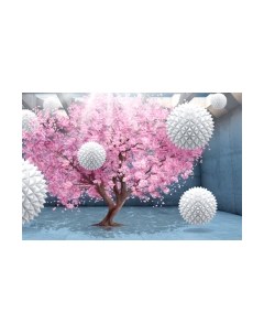 Фотообои листовые ФабрикаФресок 3D Шары на фоне сакуры / 834270 Фабрикафресок