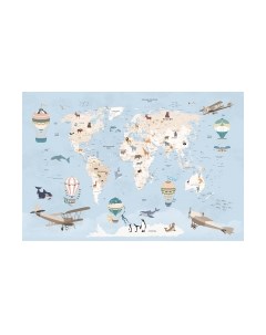 Фотообои листовые Vimala Карта мира голубая