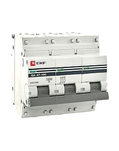 Выключатель автоматический EKF ВА 47-100 3P 100А (C) 10кА PROxima / mcb47100-3-100C-pro Ekf