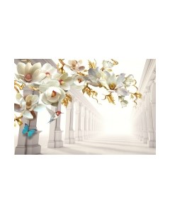 Фотообои листовые ФабрикаФресок 3D Абстракция. Золотые Цветы. Бабочки и Колонны / 1024270 Фабрикафресок
