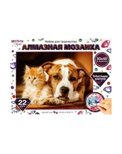 Набор алмазной вышивки Щенок и котенок / AM30X40-MULTI8 Multiart