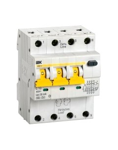 Дифференциальный автомат IEK АВДТ 34 C10 30мА / MAD22-6-010-C-30 Iek