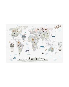 Фотообои листовые ФабрикаФресок Детская карта с шарами и зверями / 364270 Фабрикафресок