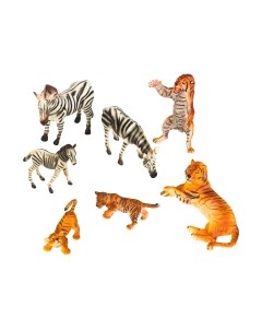 Набор фигурок коллекционных Masai Mara Мир диких животных. Семья тигров и семья зебр / MM211-254 Masai mara
