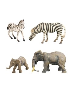 Набор фигурок коллекционных Masai Mara Мир диких животных. Семья зебр и семья слонов / MM211-238 Masai mara