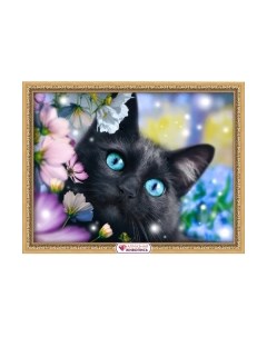 Набор алмазной вышивки Черный кот в цветах / АЖ-1900 Алмазная живопись