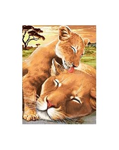 Набор алмазной вышивки Львенок с мамой / АЖ-1740 Алмазная живопись