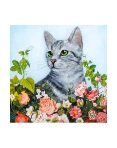 Набор алмазной вышивки Цветочный кот / WD2509 Wizardi