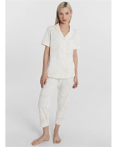 Комплект женский (жакет, бриджи) молочно-бежевый с принтом "тропики" Mark formelle