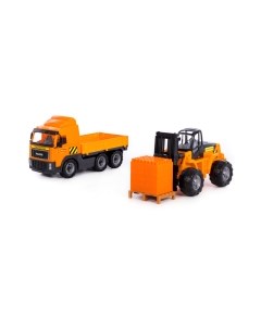 Набор игрушечной техники Полесье Автомобиль бортовой с автокаром и конструктором / 1565