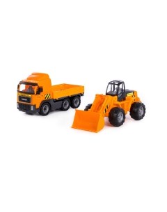 Набор игрушечной техники Полесье Автомобиль бортовой с трактором-погрузчиком / 2371