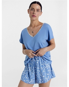 Комплект женский (футболка, шорты) светло-синий с голубыми цветами Mark formelle