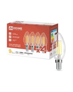 Лампа INhome LED-Свеча-deco 9Вт 230В Е14 3000К 1040Лм / 4690612052540 Inhome