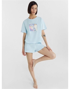Комплект женский (футболка, шорты) голубой с печатью Mark formelle