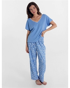 Комплект женский (футболка, брюки) светло-синий с голубыми цветами Mark formelle