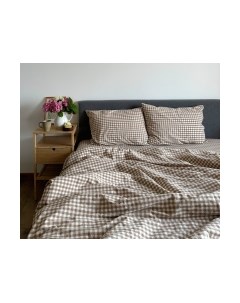 Комплект постельного белья Царство сновидений Вареный хлопок Бежевая Клетка Евро / 150-0144