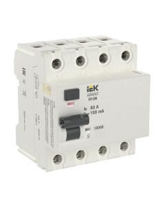 Дифференциальный автомат IEK R10N 4P 80А 100мА тип AC-S / AR-R10N-4-080CS100 Iek