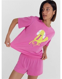 Комплект женский (футболка, шорты) розовый с забавной зверушкой Mark formelle