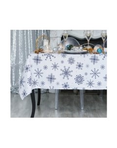 Скатерть Доляна Синие снежинки 146x250 / 5135289