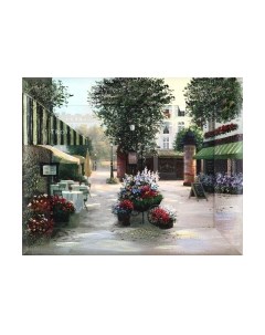 Картина Декарт Зеленый дворик с цветами и кафе-1 8Л0119