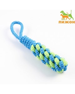 Игрушка канатная плетеная с ручкой, 120 г, до 31 см, синяя/зелёная Пижон