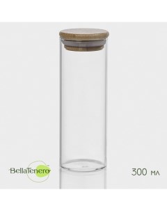 Банка для хранения «Эко», 300 мл, 5.5×15.5 см, с бамбуковой крышкой, стекло, прозрачная Bellatenero