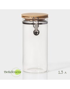 Банка для сыпучих Bella Tenero «Эко», 1.3 л, 10×22 см, с бугельным замком, стекло, прозрачная Bellatenero