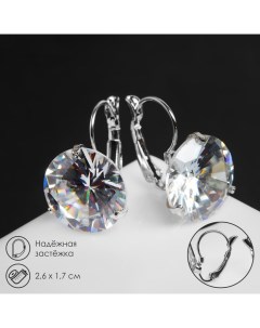 Серьги со стразами «Большой сапфир» в наклоне, d=1,5, цвет белый в серебре Qf