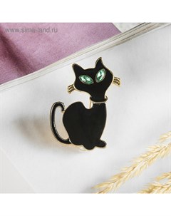 Брошь «Котик» застенчивый, цвет чёрный в золоте Qf