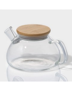 Заварочный чайник «Эко», 600 мл, 18×12×10 см, с бамбуковой крышкой, металлический фильтр, стекло Bellatenero