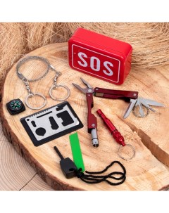 Набор для выживания 6 в 1: свисток, компас, цепь, карта выжив, кремень, универсальный нож Мастер к