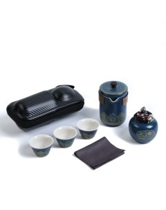 Набор для чайной церемонии «Синай», 6 предметов на 3 персоны: чашка 50 мл, чайник 280 мл, керамика, синий Джекичай