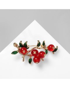 Брошь «Рябина» ягоды, красно-зелёная в золоте Qf