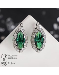 Серьги со стразами «Эдель» эллипс ажурный, цвет изумрудный в серебре Qf