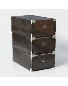 Коробка для хранения обуви выдвижная Large size, 22×34×13 см, 3 шт., чёрная Доляна