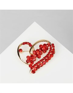 Брошь «Сердце» с цветами, красная в золоте Qf
