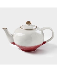 Заварочный чайник «Космос», 600 мл, фарфор, белый, красный Доляна