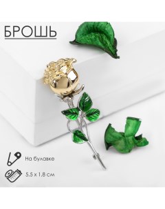 Брошь «Цветок» роза, цвет зелёный в серебряно-золотом Qf