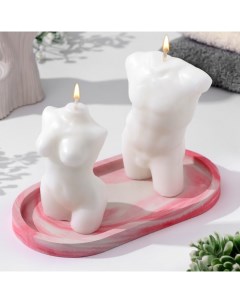Набор свечей на подставке "Мужчина и женщина", бело-розовая подставка Дарим красиво