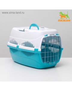 Переноска для животных до 12 кг «» 49×33×32 см, металлическая дверь, бело-бирюзовая Пижон