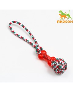 Игрушка канатная с косточкой, до 150 г, до 40 см, красно-бело-зелёная Пижон
